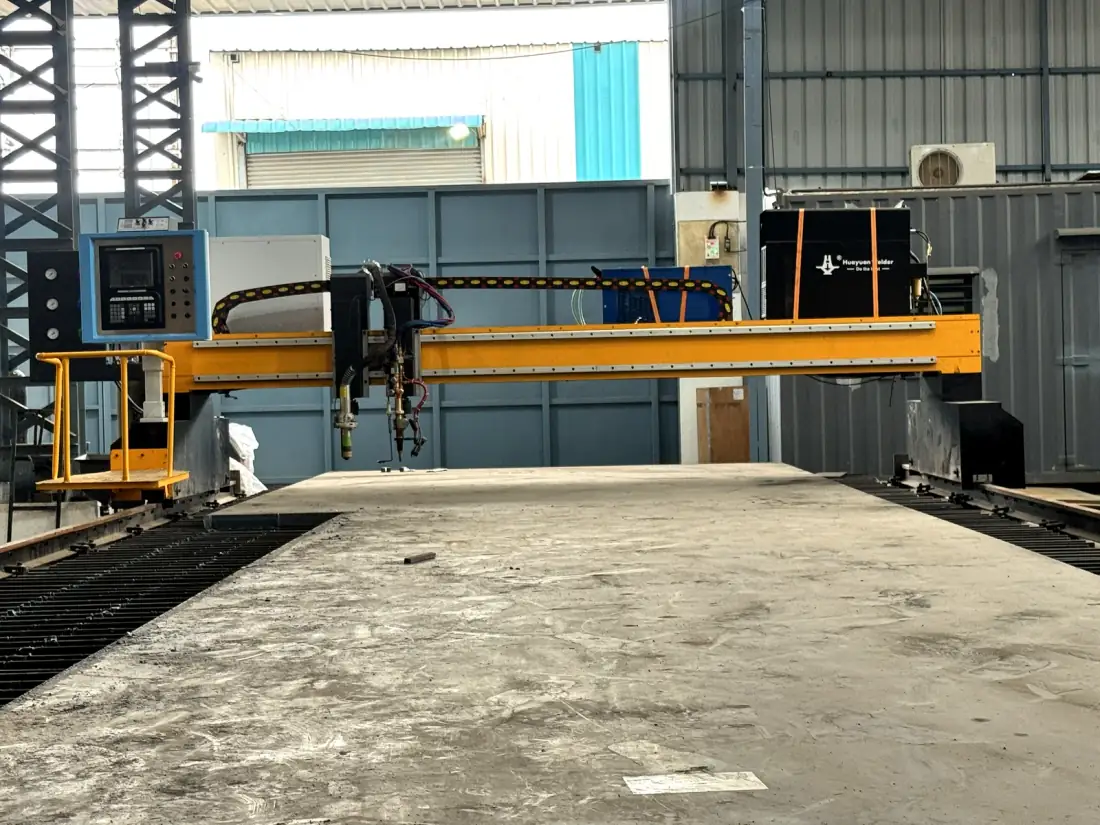 CNC plasma cutting table inside the Naxos fabrication facility