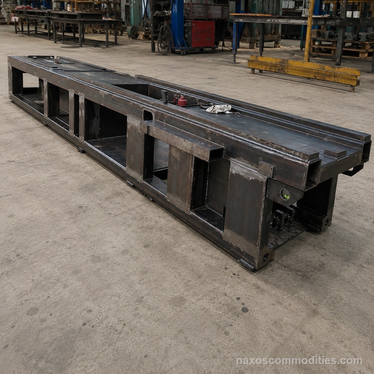 CNC SPM frame fabricated as a long heavy welded steel base