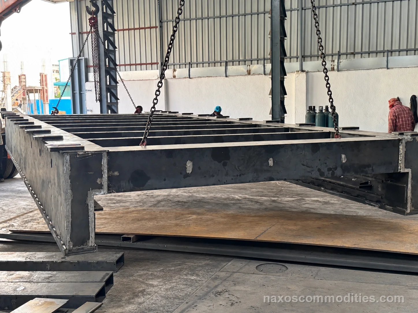 Large Naxos laser machine bed structure during fabrication fit-up