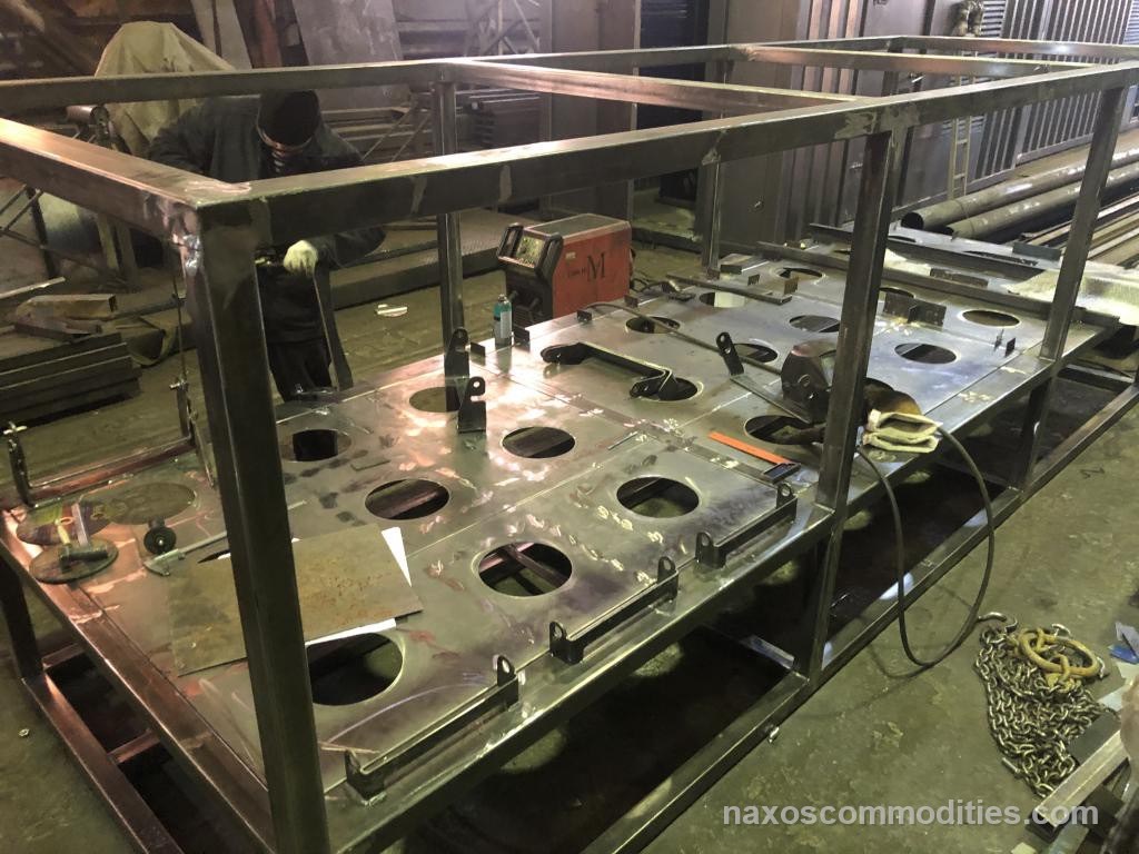 Mount equipment and machine base frame with plate cutouts and welded supports