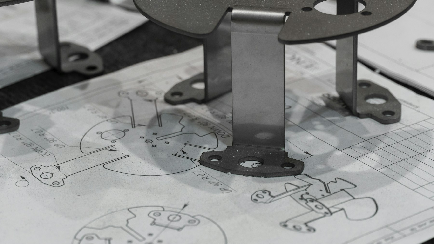 Illustrative metal components on engineering drawings